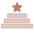 A simple illustration of three stacked horizontal bars in ascending order with a star on top, all in brown color, representing achievement or ranking.