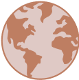 A simple, brown and light pink illustration of the Earth showing parts of North America, South America, Europe, and Africa on a plain background.